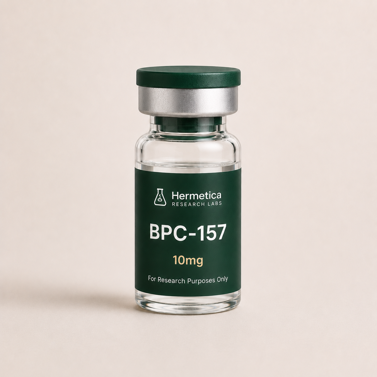 BPC-157 10mg research peptide vial — third-party tested, Hermetica Research Labs